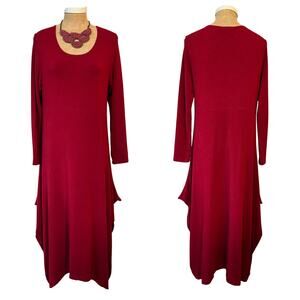 Bryn Walker Chelsea Made in USA Long Sleeve Lagenlook Midi Dress Women Small Red